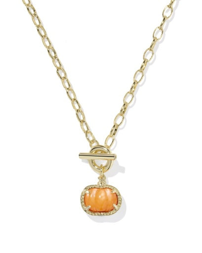 Pumpkin Link And Chain Necklace - Gold Orange Mother Of Pearl - Southern Belle Boutique