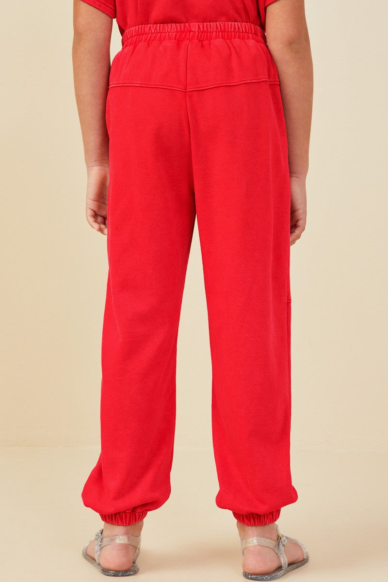 Red Washed Paneled Knit Joggers