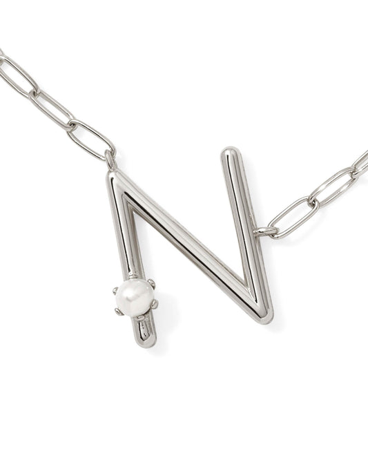 Pearl Initial N Short Pendant Necklace - Silver - Southern Belle Boutique
