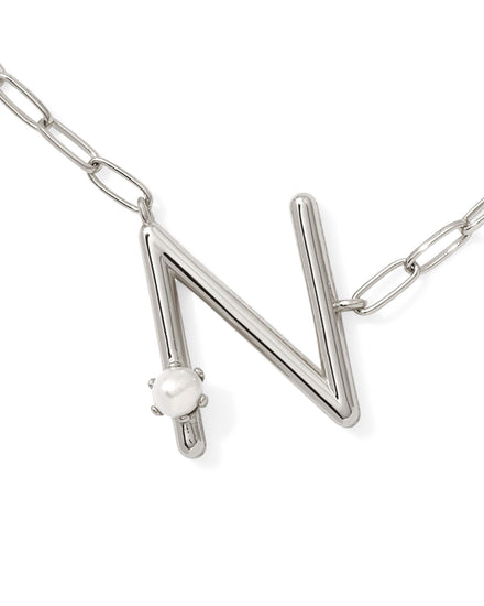 Pearl Initial N Short Pendant Necklace - Silver - Southern Belle Boutique