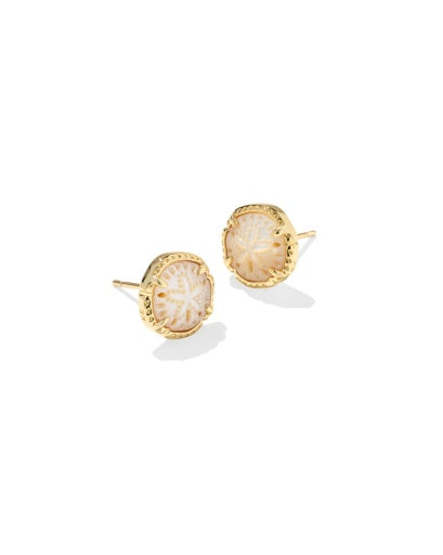 Sand Dollar Stud Earrings Gold Natural Mother Of Pearl