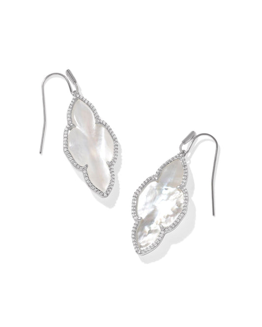 Abbie Pave Frame Drop Earrings Silver Ivory Mother Of Pearl