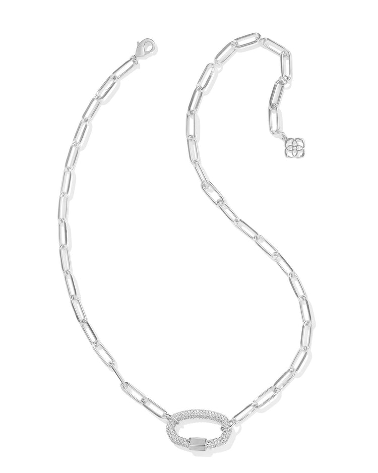 Emery Link And Chain Necklace - Silver White Crystal