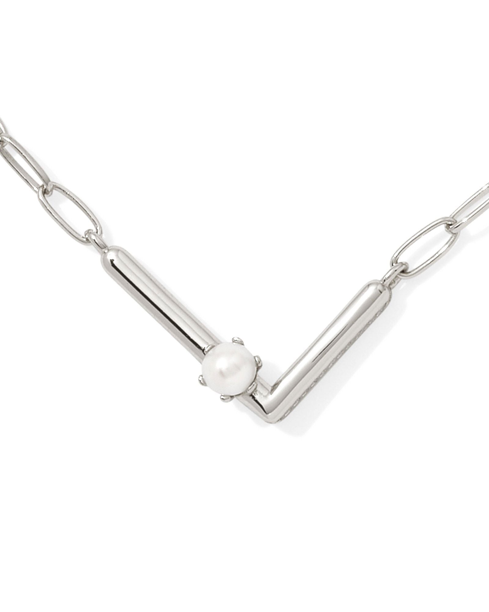 Pearl Initial L Short Pendant Necklace - Silver - Southern Belle Boutique
