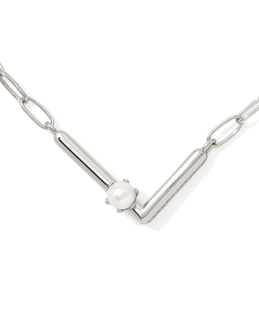 Pearl Initial L Short Pendant Necklace - Silver - Southern Belle Boutique