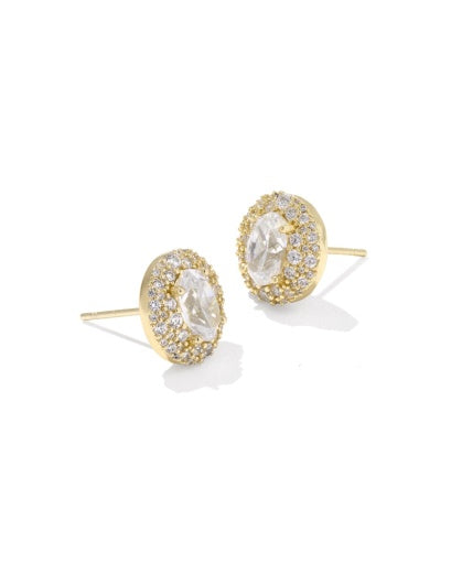 Bella Stud Earrings Gold White Cz