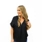 Black Whipstitch Drop Shoulder Blouse