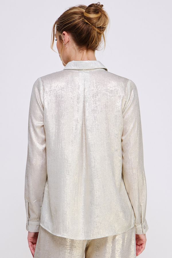 Silver Brushed Satin Blouse - Southern Belle Boutique