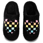 Colored Checkered Heart Black Slippers
