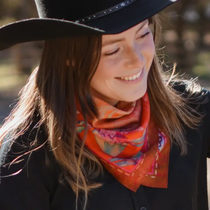 Rust Rodeo Red Floral Silk Western Cowgirl Wild Rag Scarf - Southern Belle Boutique