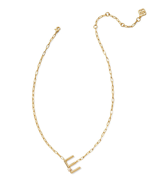 Pearl Letter E Short Pendant Necklace - Gold