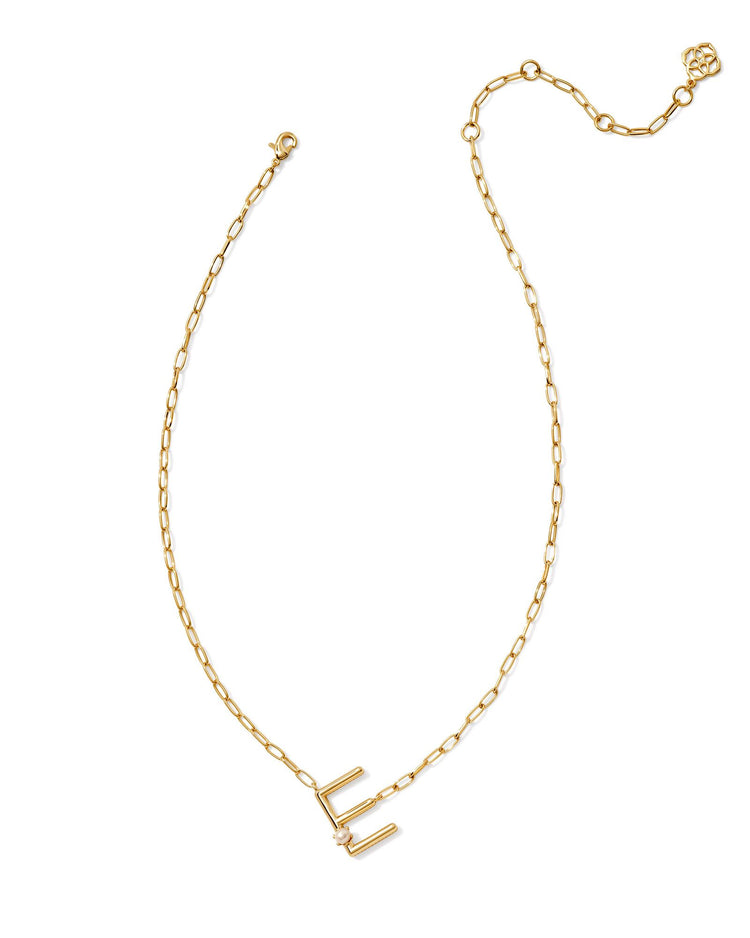 Pearl Initial E Short Pendant Necklace - Gold