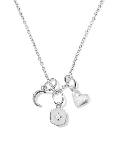 Arlene Charm Necklace Silver White Cz