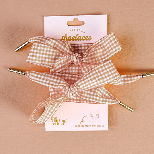 Step It Up Shoelaces - Tan Gingham