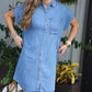 Denim Button Down Shirt Dress - Med Wash