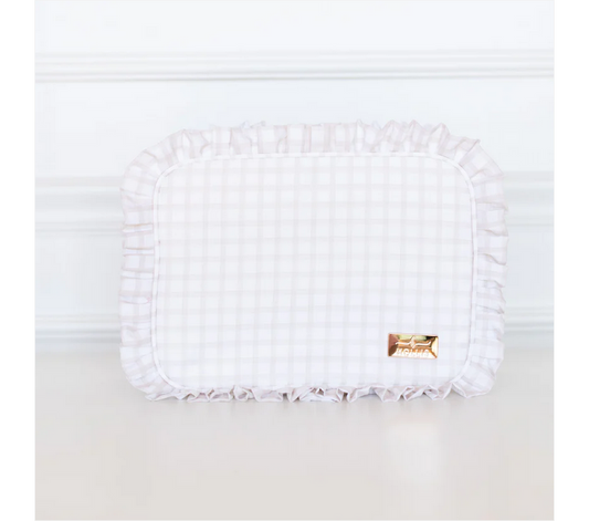 Ruffled Nylon XL Pouch - Nude Plaid - Southern Belle Boutique