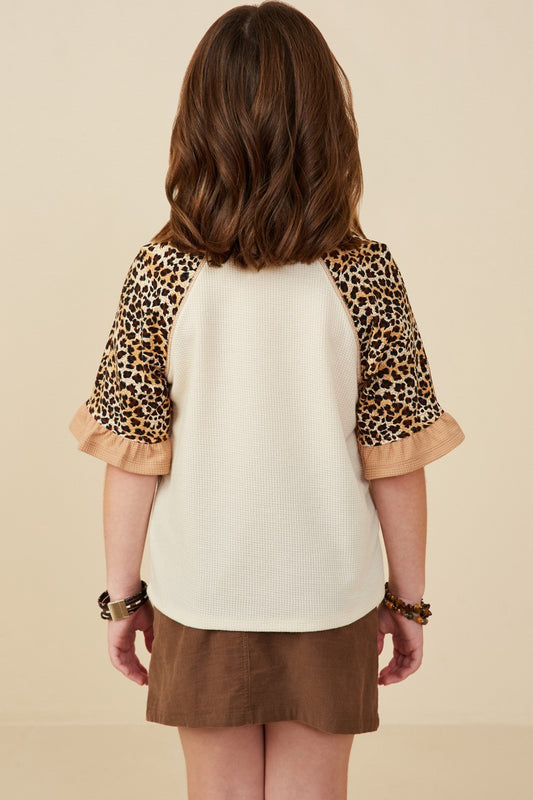 Girls Cheetah Sleeve Raglan Knit Top