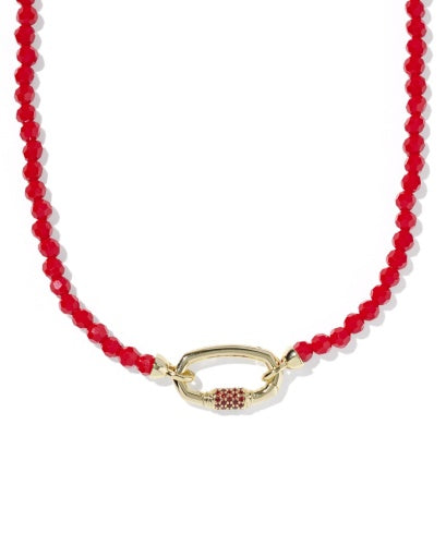 Emery Beaded Strand Necklace - Gold Red Glass