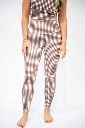 Brown Gingham Performance High Rise Leggings