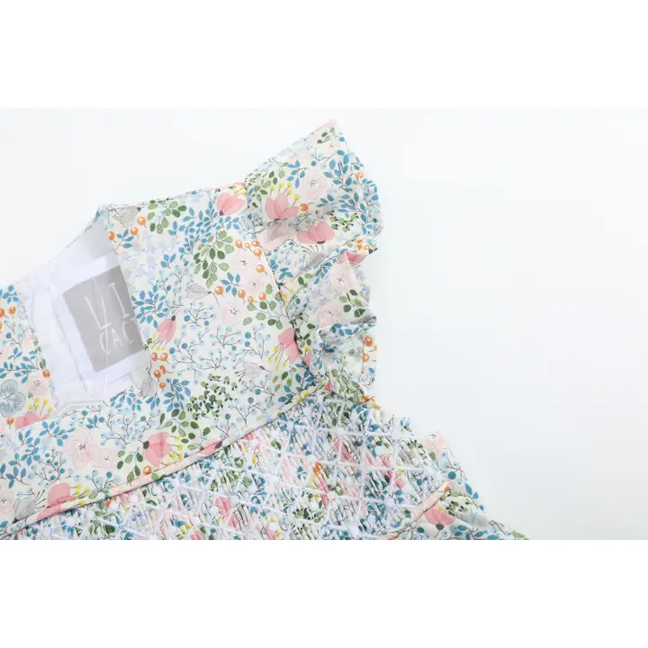 Pink Floral Print Smocked Flutter Dress - Southern Belle Boutique