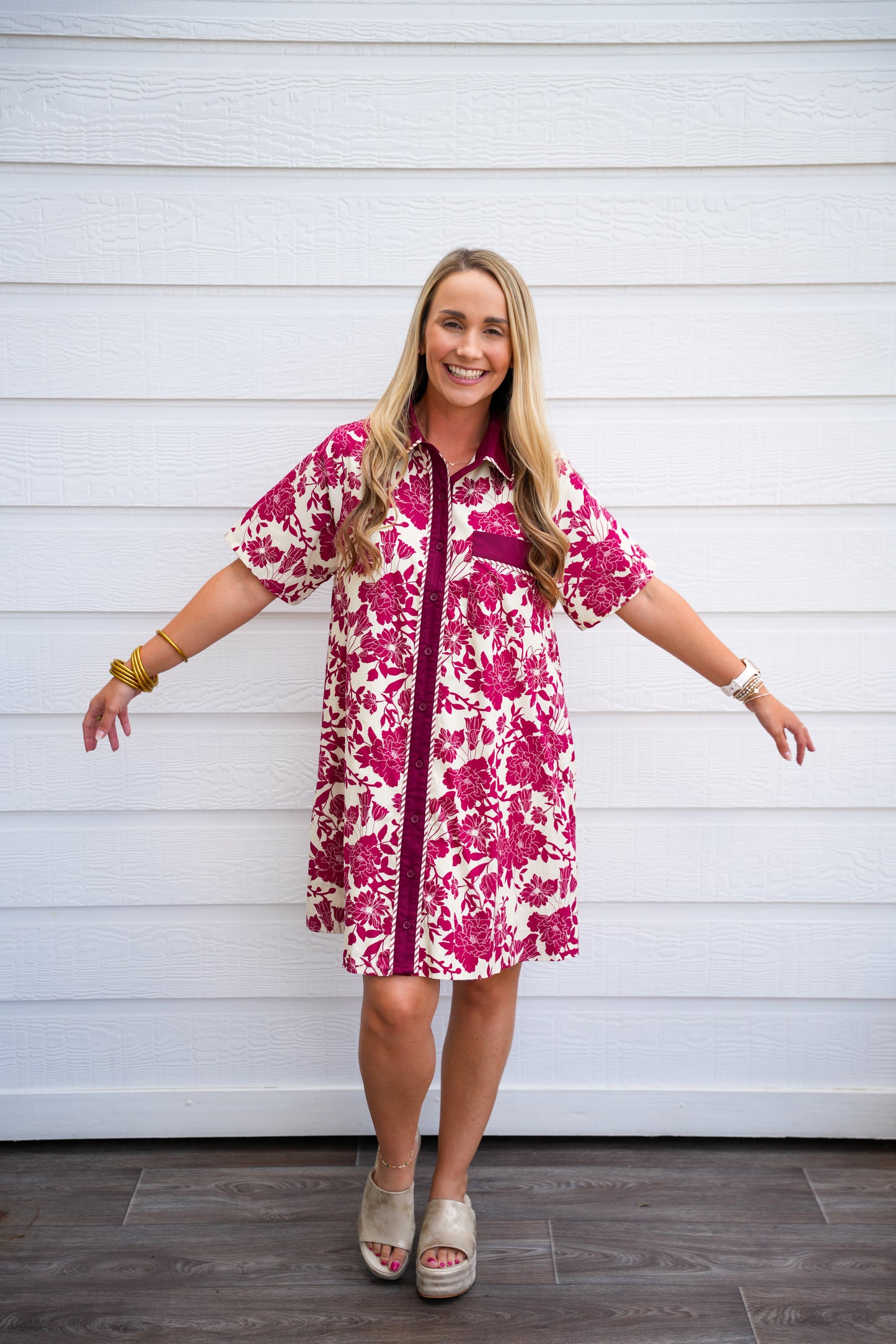 Burgundy Cream Floral Dress