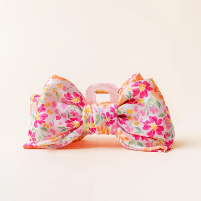 Satin Bow Claw Clip-Secret Garden Pink - Southern Belle Boutique