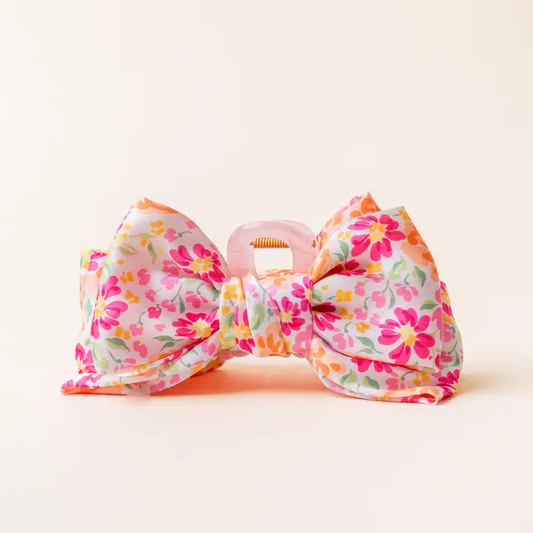 Satin Bow Claw Clip-Secret Garden Pink - Southern Belle Boutique
