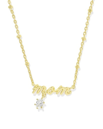 Mom Crystal Short Pendant Necklace Gold - Southern Belle Boutique