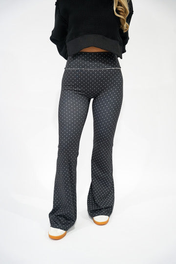 Black Polka Dot High Waist Flare Pants