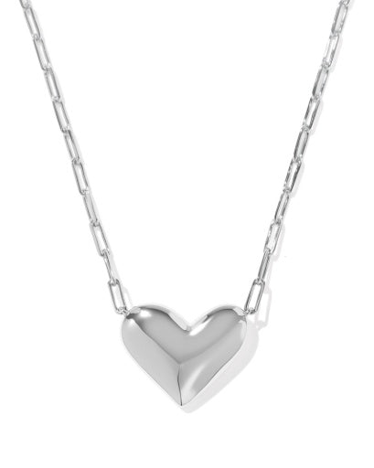 Ari Heart Statement Short Pendant Necklace - Silver Ivory Mother Of Pearl