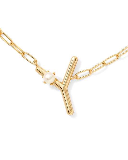 Pearl Initial Y Short Pendant Necklace - Gold - Southern Belle Boutique