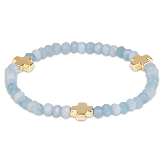 Signature Cross Gold 4mm Gemstone Bracelet - Aquamarine - Southern Belle Boutique
