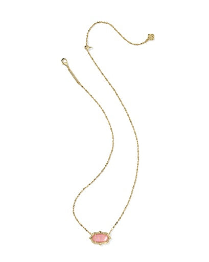 Elisa Scallop Frame Short Pendant Necklace Gold Light Pink Iridescent Abalone - Southern Belle Boutique