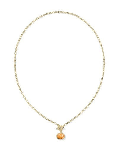 Pumpkin Link And Chain Necklace - Gold Orange Mother Of Pearl - Southern Belle Boutique