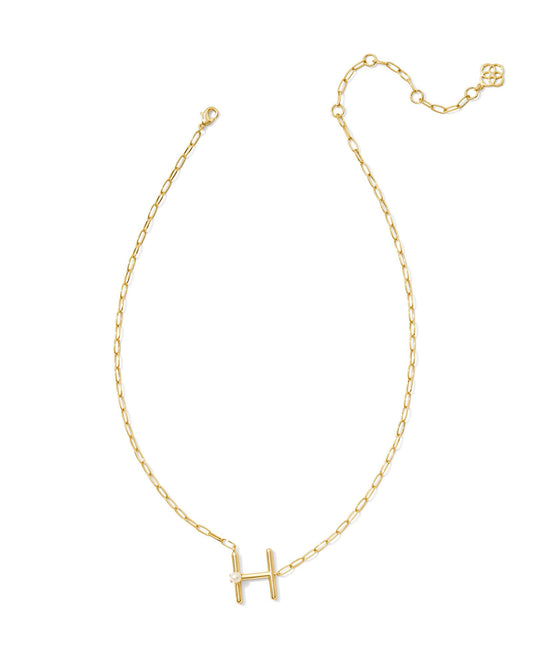 Pearl Letter H Short Pendant Necklace - Gold