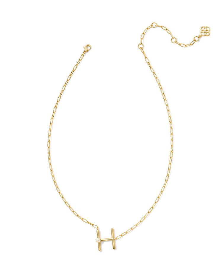 Pearl Initial H Short Pendant Necklace - Gold