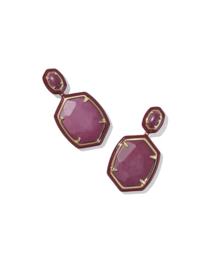 Daphne Enamel Frame Drop Earrings - Gold Maroon Magnesite