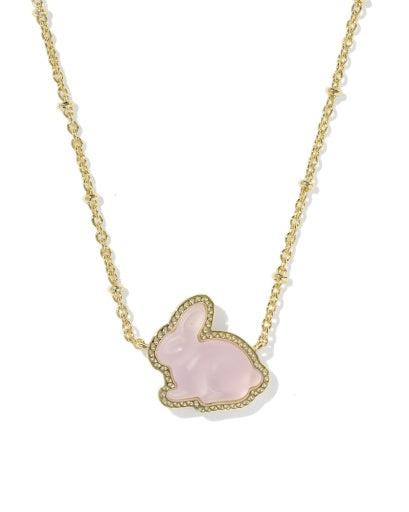 Bunny Short Pendant Necklace - Gold Matte Blush Pink Dichroic Glass - Southern Belle Boutique