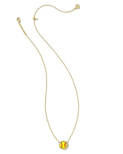 Softball Short Pendant Necklace Gold Chartreuse Magnesite - Southern Belle Boutique