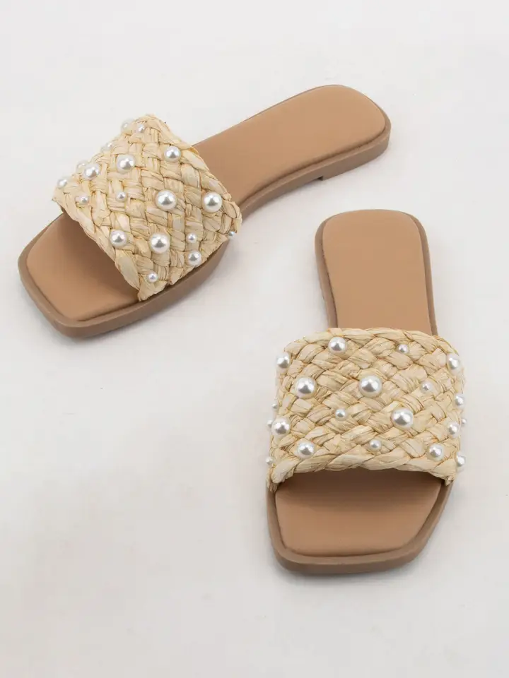 Engine Pearl Raffia Slide Sandal