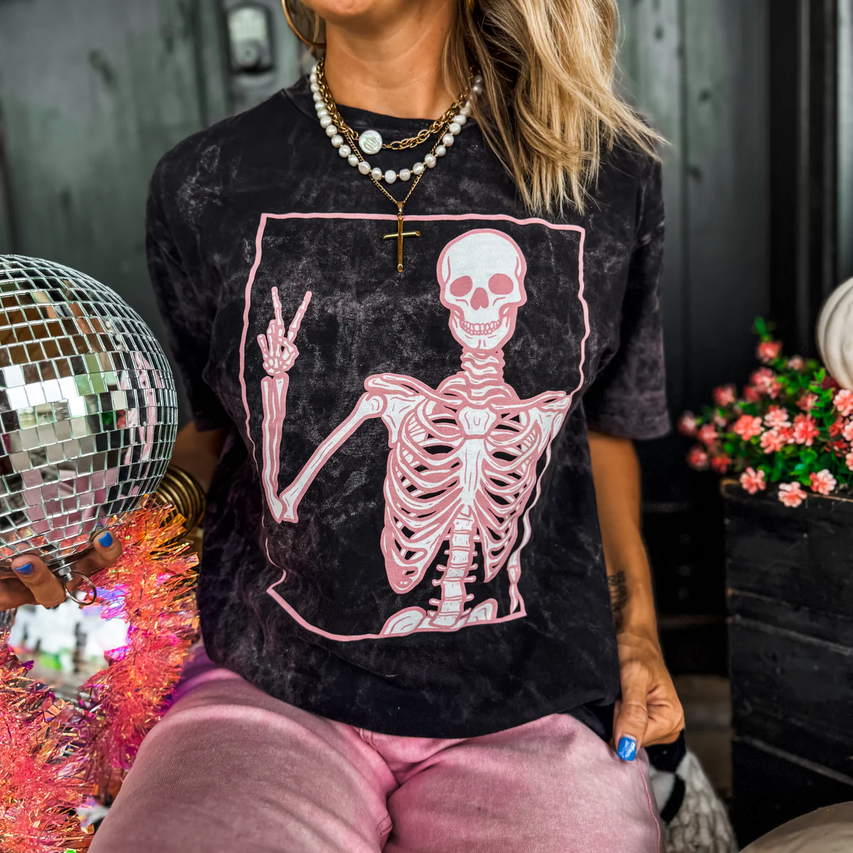 Peace Skelly Mineral Wash Tee - Southern Belle Boutique