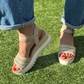 Diana Wedge Sandal - Champagne Metallic Basket Weave - Southern Belle Boutique