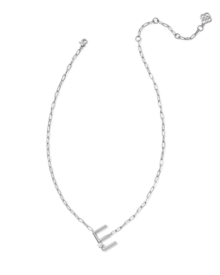 Pearl Letter E Short Pendant Necklace - Silver