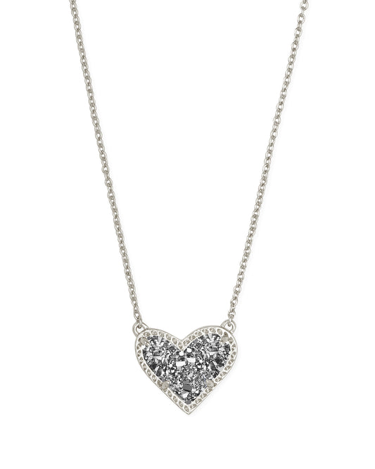 Ari Heart 20' Pendant Necklace Rhodium Platinum Drusy - Southern Belle Boutique