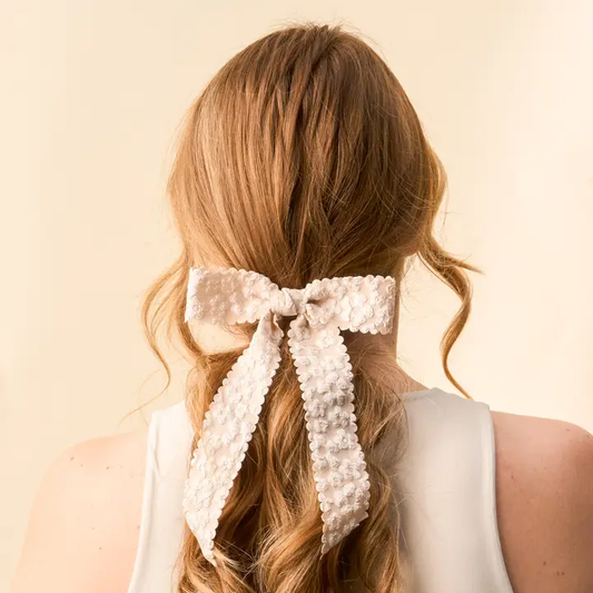 Flower Scallop Hair Bow-Champagne - Southern Belle Boutique