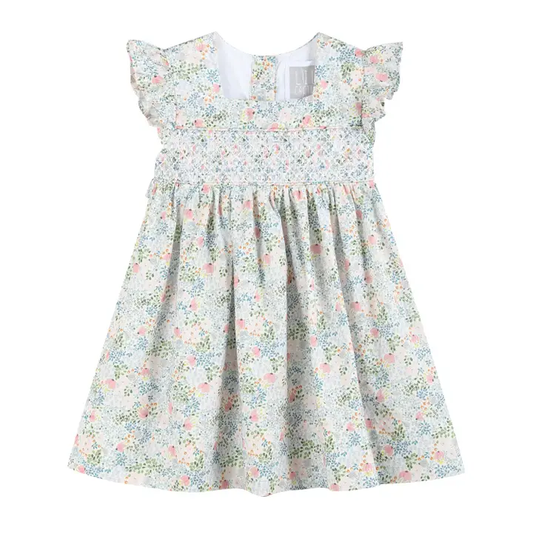 Pink Floral Print Smocked Flutter Dress - Southern Belle Boutique