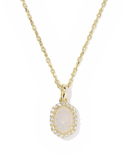 Daphne Crystal Frame Short Pendant Necklace Gold Iridescent Drusy - Southern Belle Boutique