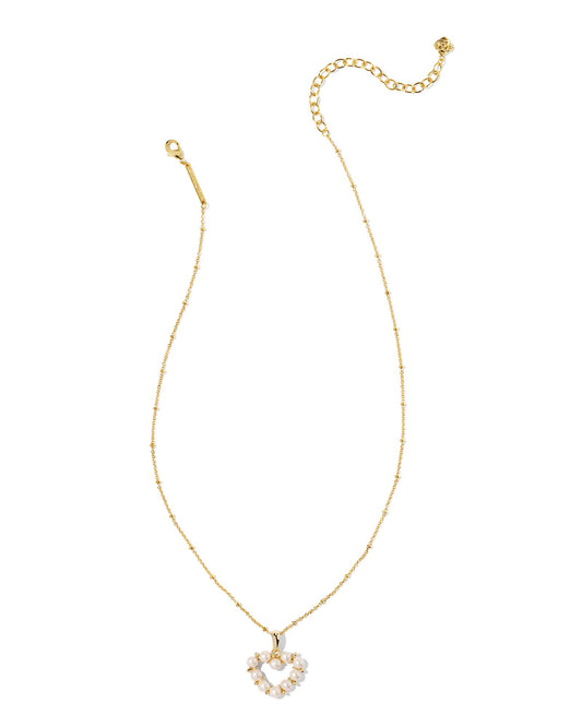 Ashton Heart Short Pendant Necklace Gold White Pearl - Southern Belle Boutique