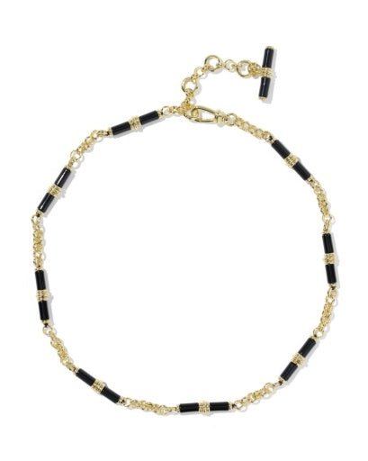 Bree Beaded Link And Chain Necklace - Gold Black Agate - Southern Belle Boutique