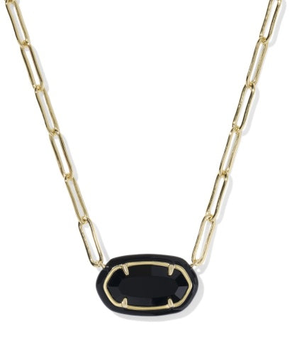 Elisa Enamel Frame Paperclip Necklace - Gold Black Agate